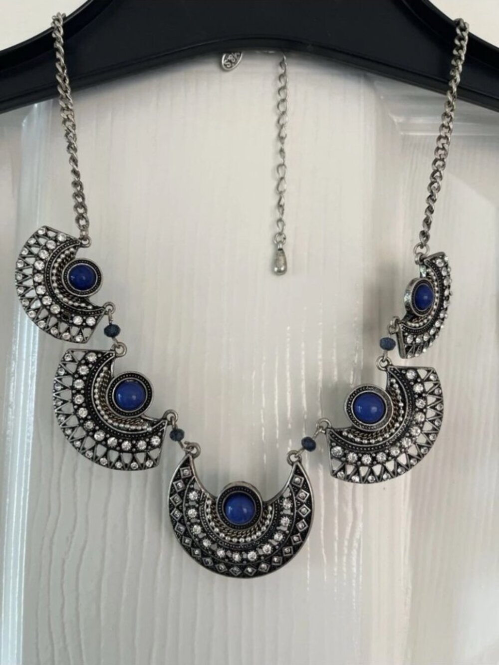 Marks and Spencer Bohemian Silver Plated Costume Necklace with Blue Stone